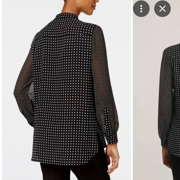Anne Klein Polka Dot Semi-Sheer Sleeve Shirt - Picture 4 of 6
